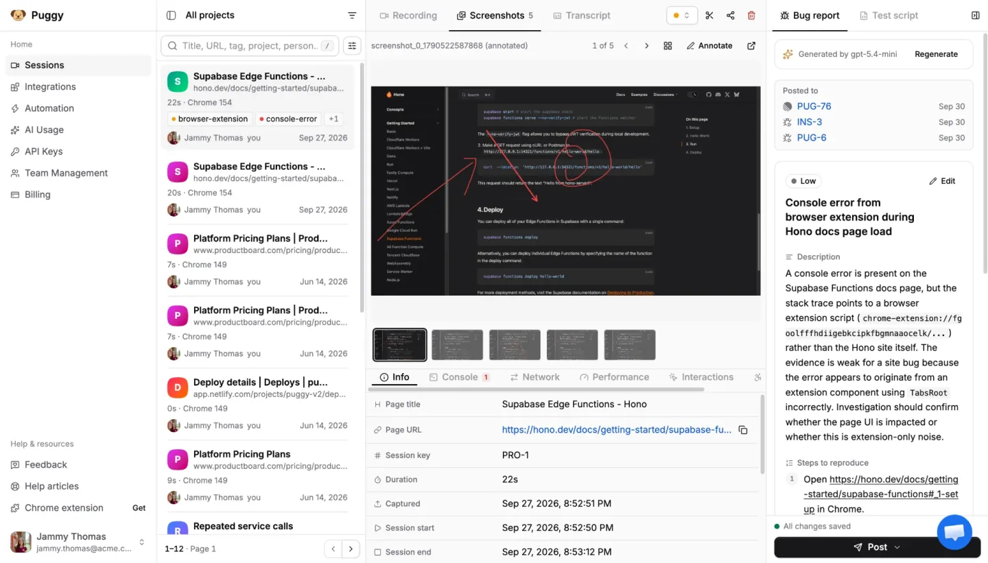 Annotating a screenshot captured during the session